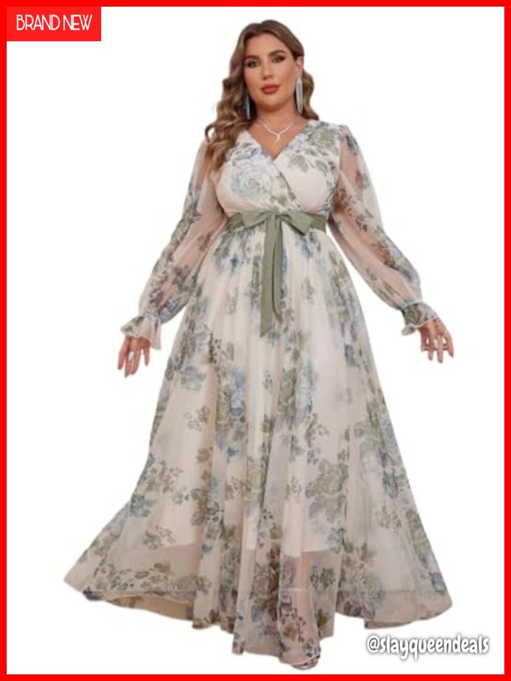 Plus Size Sequin Dress Long Sleeve V-Neck Maxi Formal Cocktail Evening Party